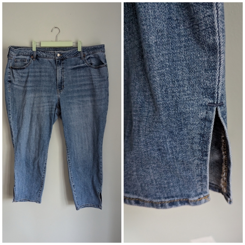 Old Navy Womens Plus Size 24 High-Rise OG Straight Cropped Slit Medium Wash 205